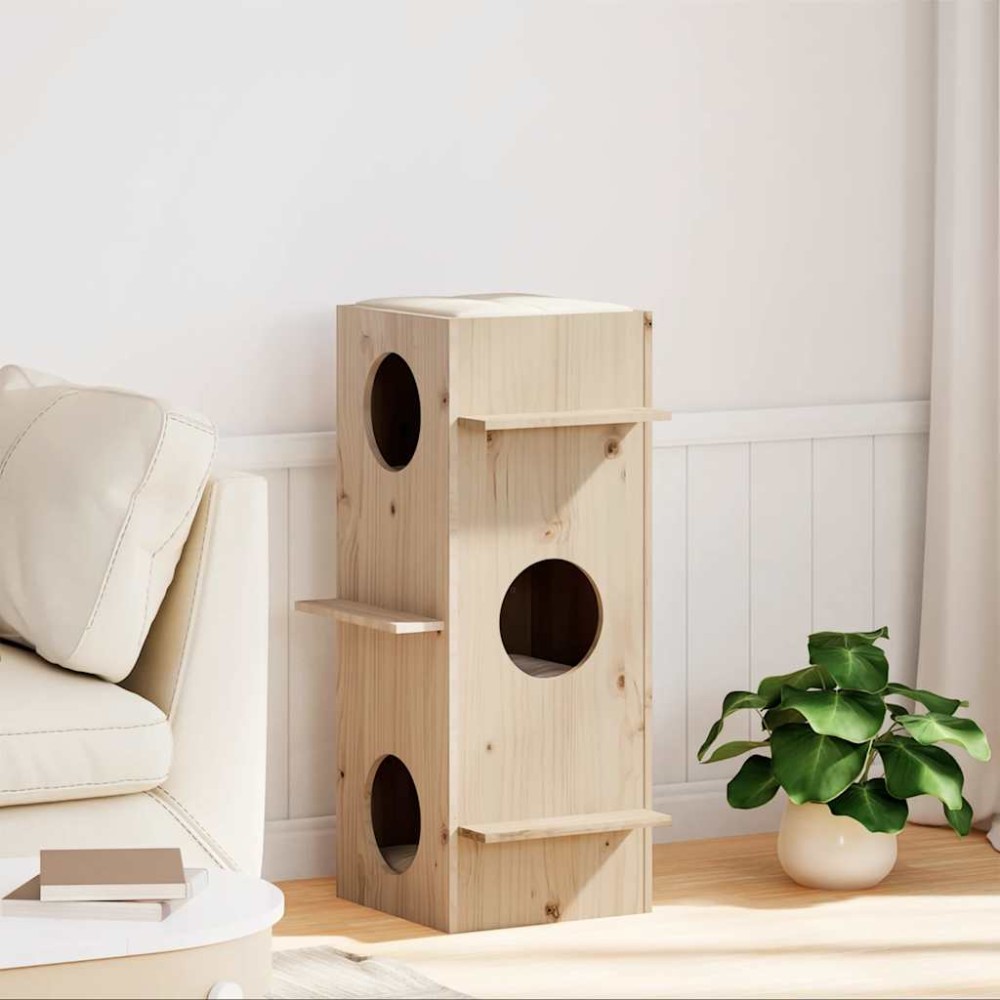 vidaXL Casă pentru pisici 43x43x90 cm din lemn masiv de pin