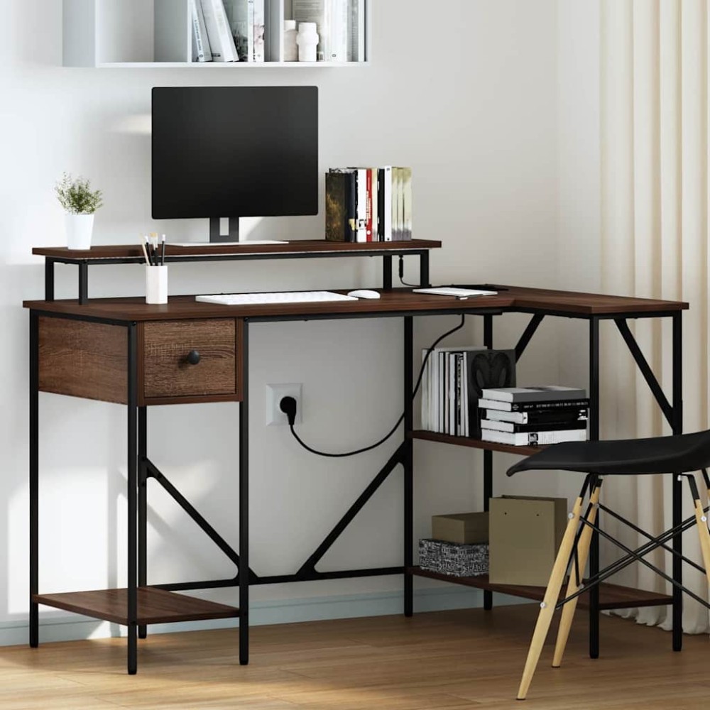 vidaXL Birou cu sertar Stejar închis 120 x 79 x 86,5 cm Lemn compozit