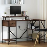 vidaXL Birou cu sertar Stejar închis 120 x 79 x 86,5 cm Lemn compozit