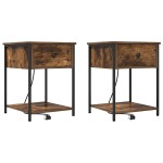 vidaXL Dulap de noapte cu sertar 2 pcs Stejar fumuriu 42 x 41 x 56 cm