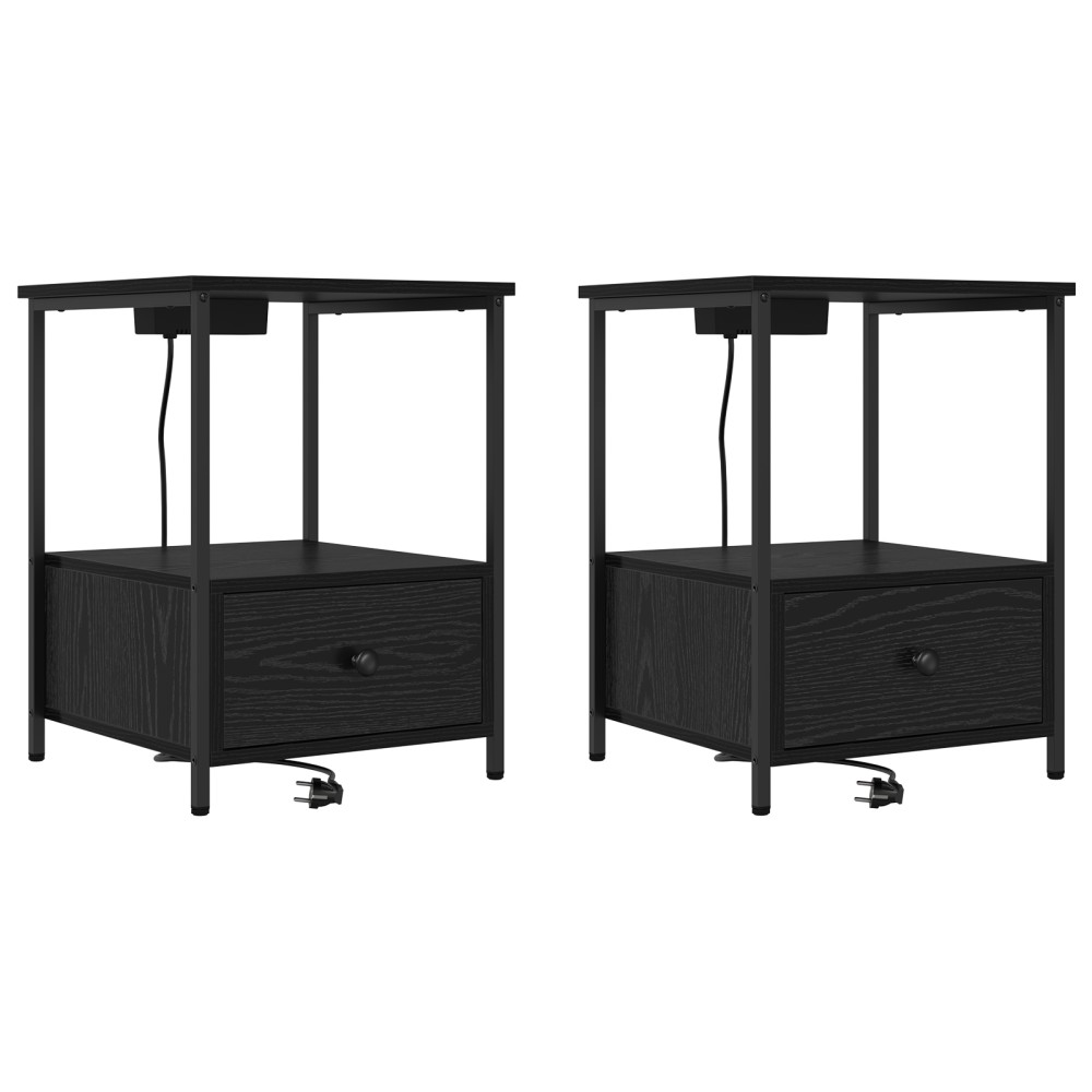 vidaXL Cabinet de noptiere cu stație de încărcare 2 pcs Stejar negru