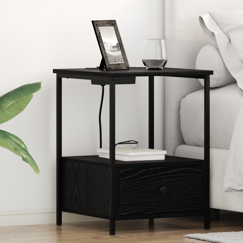 vidaXL Cabinet de noptiere cu stație de încărcare 2 pcs Stejar negru