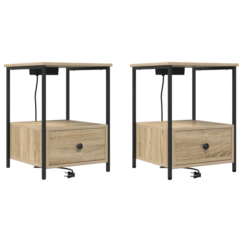 vidaXL Cabinet de noptiere cu stație de încărcare 2 pcs Stejar sonoma
