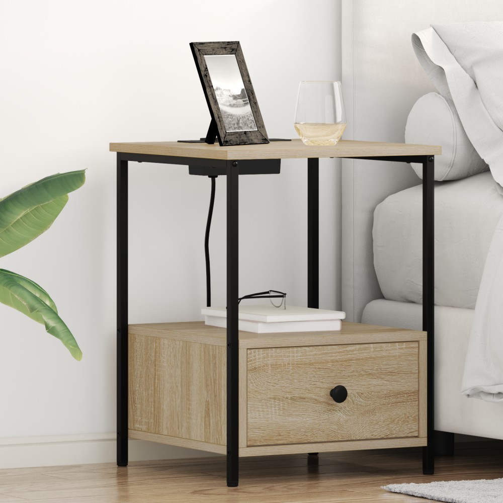 vidaXL Cabinet de noptiere cu stație de încărcare 2 pcs Stejar sonoma