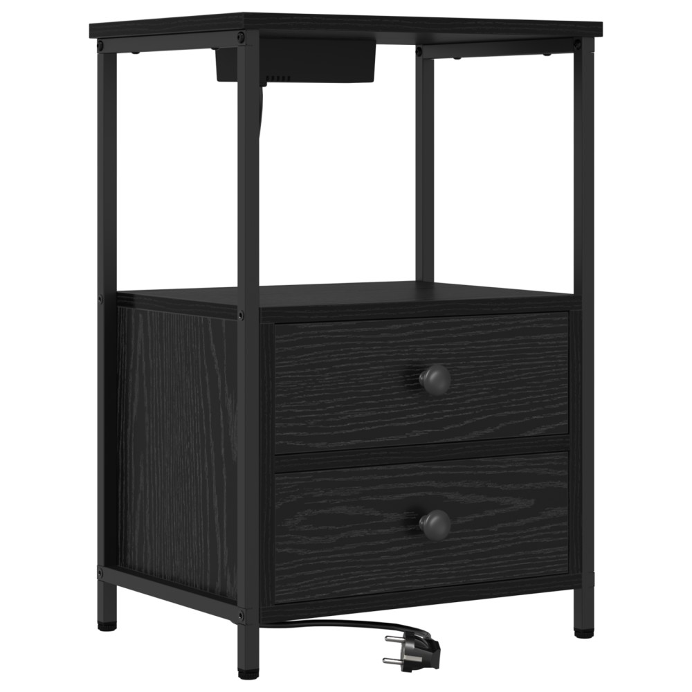 vidaXL Cabinet de noptiere cu stație de încărcare Stejar negru