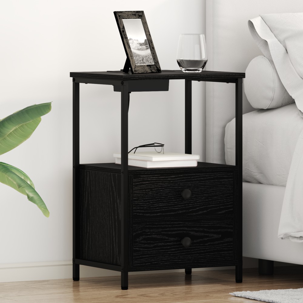 vidaXL Cabinet de noptiere cu stație de încărcare 2 pcs Stejar negru