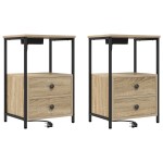 vidaXL Cabinet de noptiere cu stație de încărcare 2 pcs Stejar sonoma vidaXL Cabinet de noptiere cu stație de încărcare 2 pcs Stejar sonoma