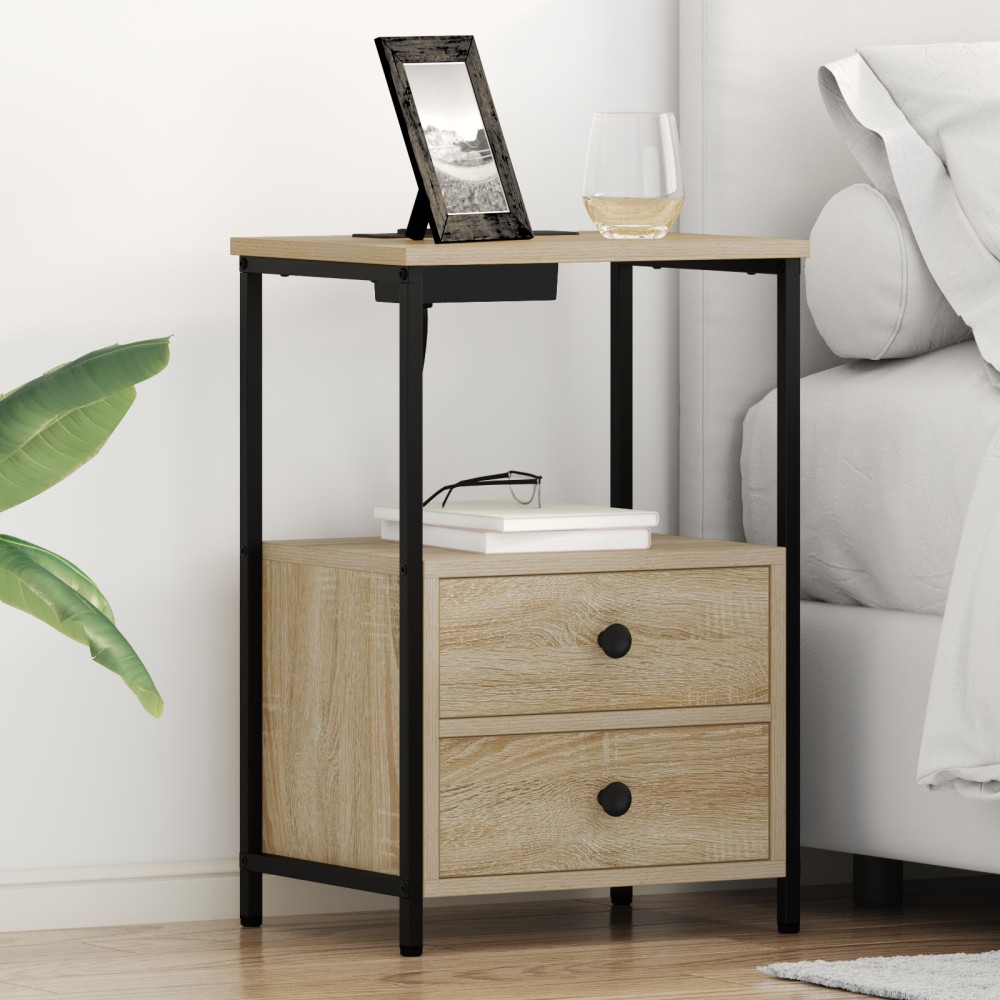 vidaXL Cabinet de noptiere cu stație de încărcare 2 pcs Stejar sonoma