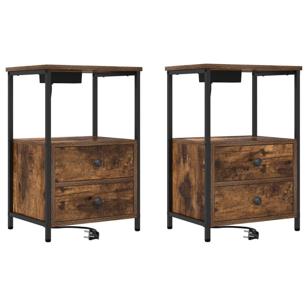 vidaXL Cabinet de noptiere cu stație de încărcare 2 pcs Stejar afumat