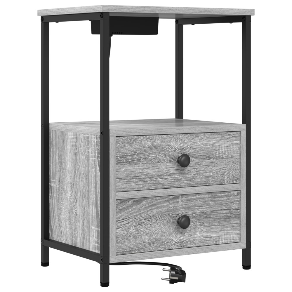 vidaXL Cabinet de noptiere cu stație de încărcare cu sertar sonoma gri