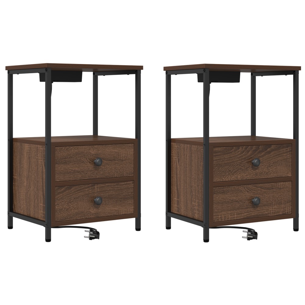 vidaXL Cabinet de noptiere cu stație de încărcare 2 pcs Stejar brun