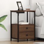 vidaXL Cabinet de noptiere cu stație de încărcare 2 pcs Stejar brun vidaXL Cabinet de noptiere cu stație de încărcare 2 pcs Stejar brun