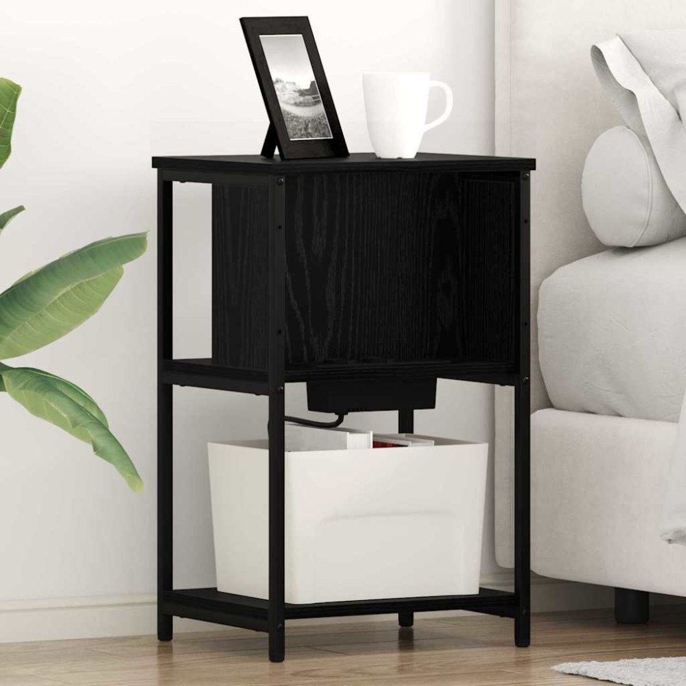 vidaXL Dulap de noapte 2 pcs Stejar negru 38 x 31 x 61 cm