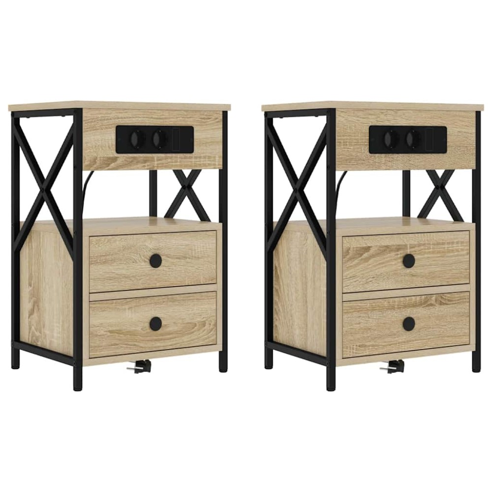 vidaXL Dulap de noapte cu sertar 2 pcs Stejar sonoma 40 x 31 x 60 cm