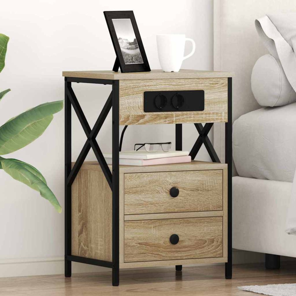 vidaXL Dulap de noapte cu sertar 2 pcs Stejar sonoma 40 x 31 x 60 cm