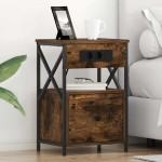 vidaXL Dulap de noapte Stejar afumat 40 x 31 x 60 cm Lemn compozit vidaXL Dulap de noapte Stejar afumat 40 x 31 x 60 cm Lemn compozit