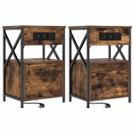 vidaXL Dulap de noapte cu sertar 2 pcs Stejar fumuriu 40 x 31 x 60 cm