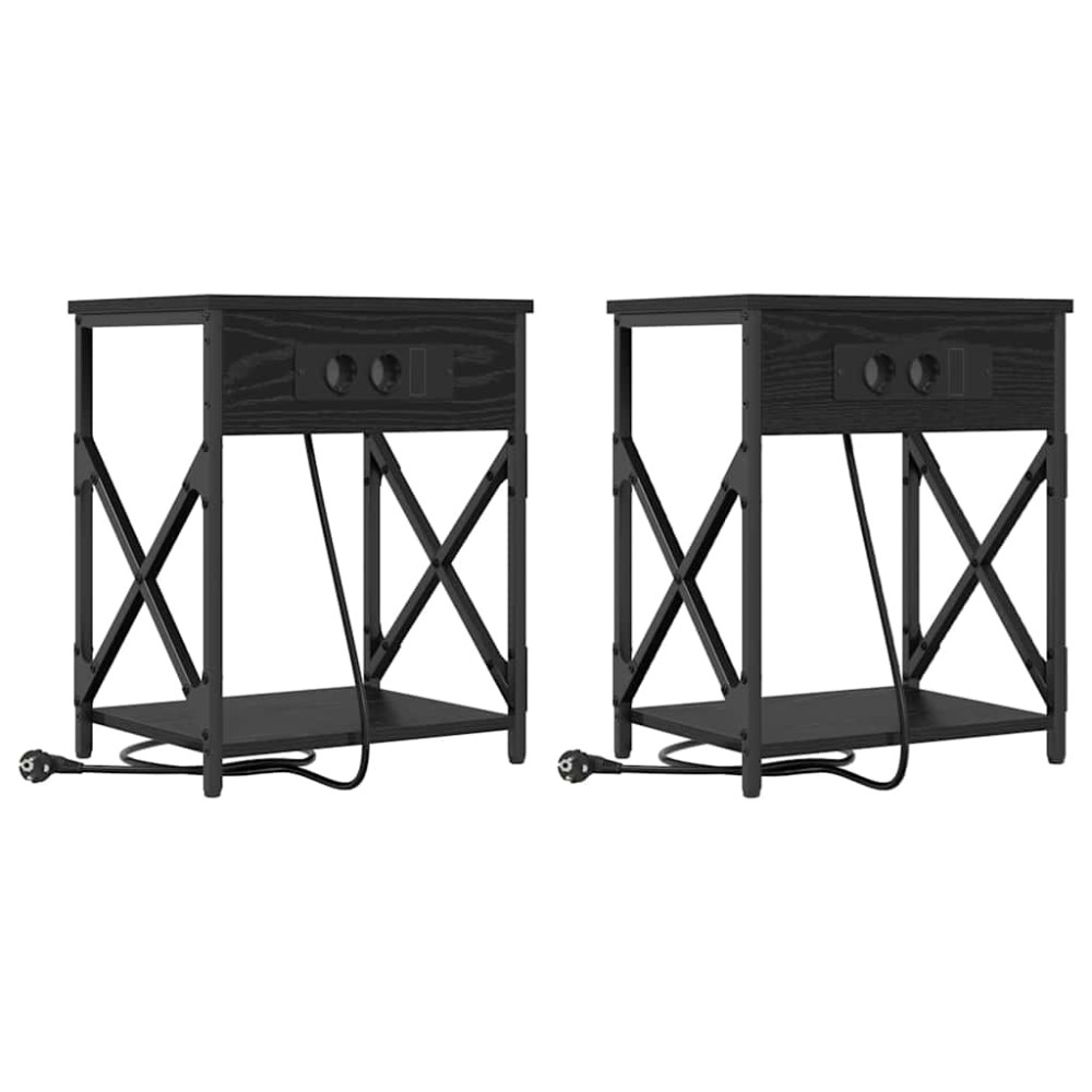 vidaXL Dulap de noapte cu sertar 2 pcs Stejar negru 41 x 31 x 51 cm