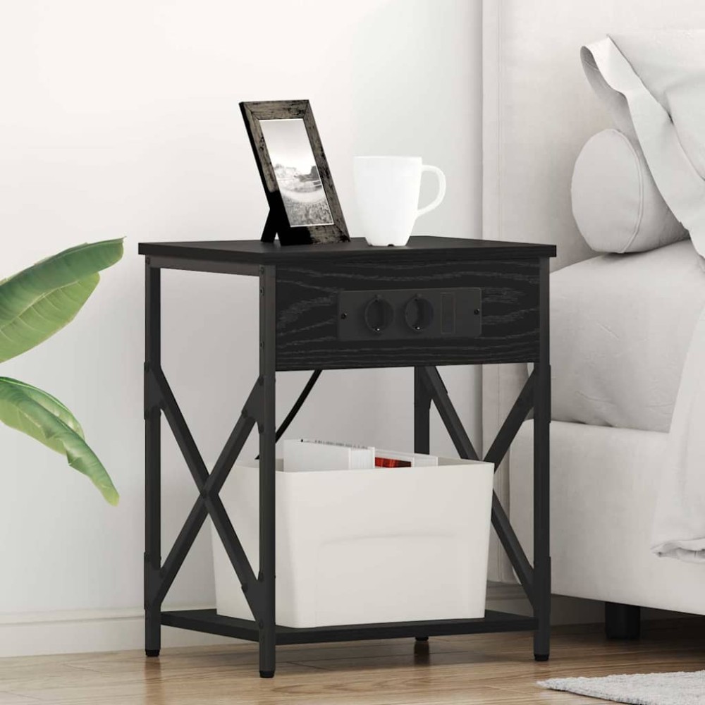 vidaXL Dulap de noapte cu sertar 2 pcs Stejar negru 41 x 31 x 51 cm