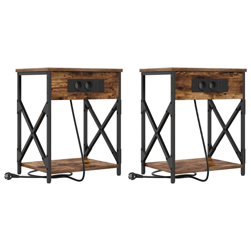 vidaXL Dulap de noapte cu sertar 2 pcs Stejar afumat 41 x 31 x 51 cm