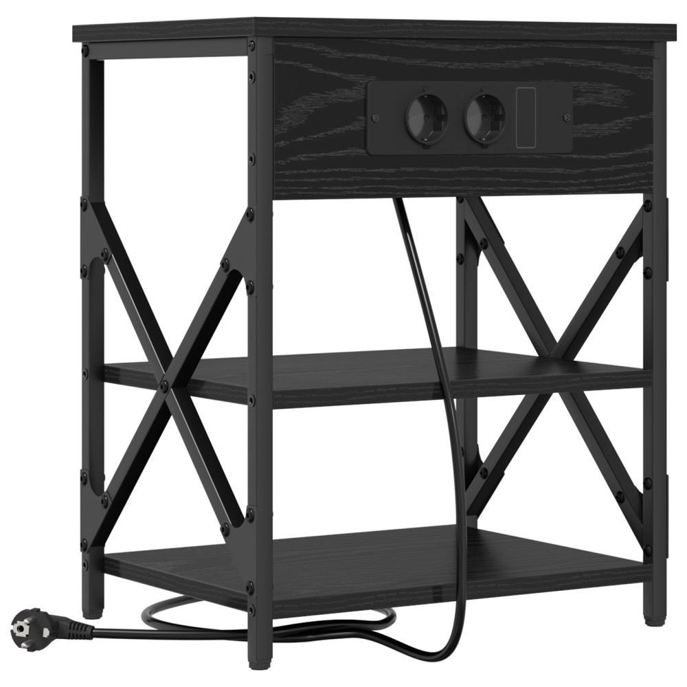 vidaXL Cabinet de noptiere cu stație de încărcare cu raft Stejar negru