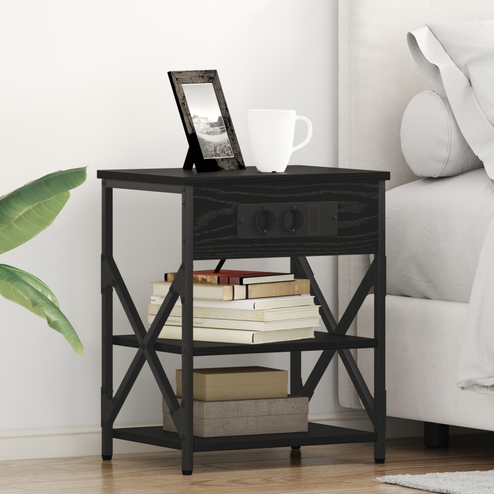vidaXL Cabinet de noptiere cu stație de încărcare 2 pcs Stejar negru