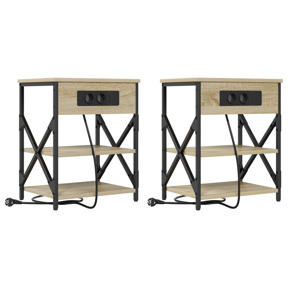 vidaXL Cabinet de noptiere cu stație de încărcare 2 pcs Stejar sonoma