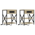 vidaXL Cabinet de noptiere cu stație de încărcare 2 pcs Stejar sonoma vidaXL Cabinet de noptiere cu stație de încărcare 2 pcs Stejar sonoma