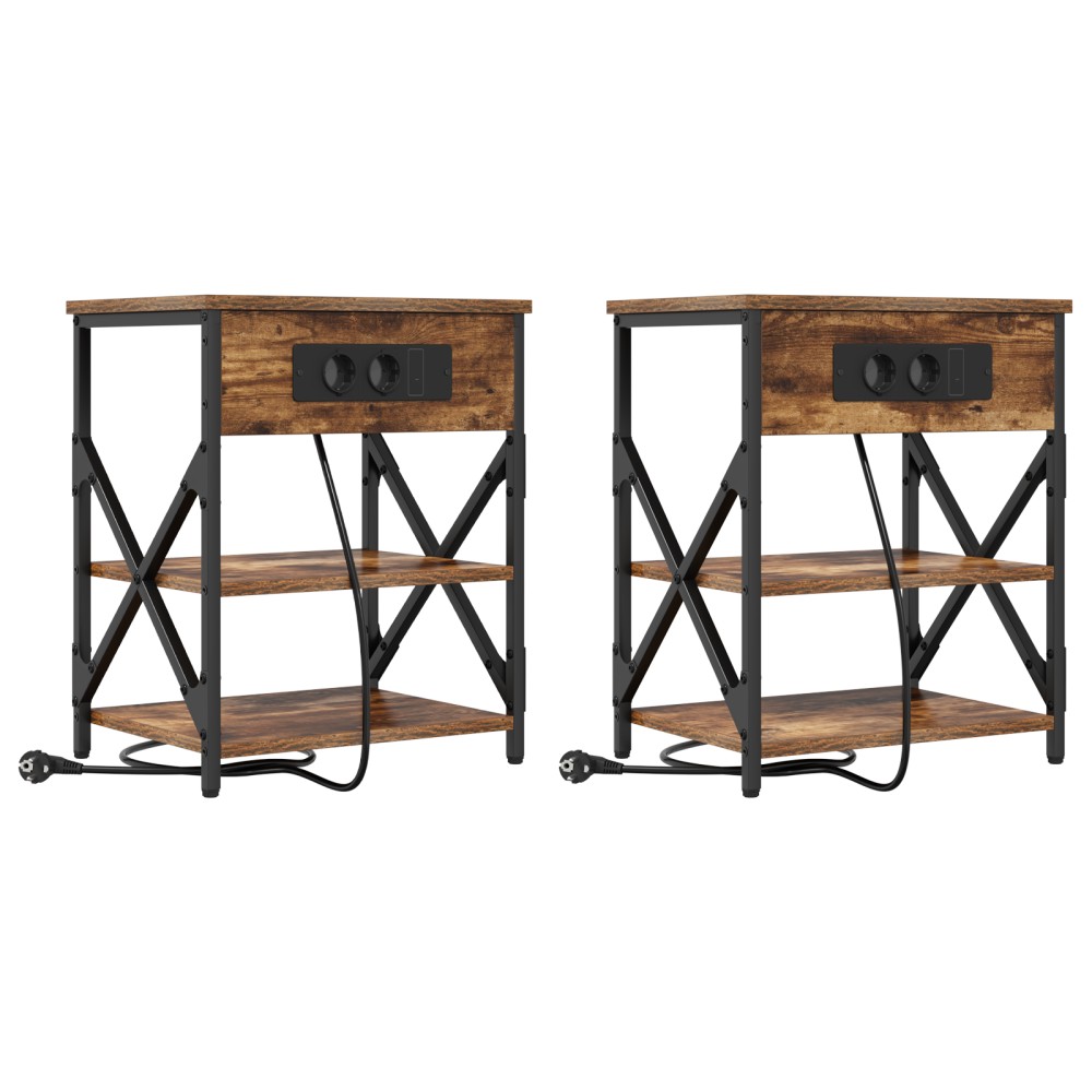 vidaXL Cabinet de noptiere cu stație de încărcare 2 pcs Stejar afumat