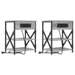 vidaXL Cabinet de noptiere cu stație de încărcare 2 pcs sonoma gri vidaXL Cabinet de noptiere cu stație de încărcare 2 pcs sonoma gri