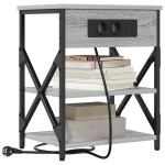 vidaXL Cabinet de noptiere cu stație de încărcare 2 pcs sonoma gri vidaXL Cabinet de noptiere cu stație de încărcare 2 pcs sonoma gri