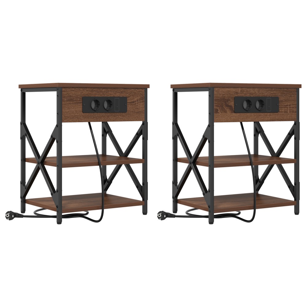vidaXL Cabinet de noptiere cu stație de încărcare 2 pcs Stejar brun