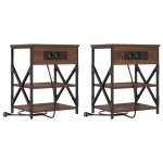 vidaXL Cabinet de noptiere cu stație de încărcare 2 pcs Stejar brun vidaXL Cabinet de noptiere cu stație de încărcare 2 pcs Stejar brun