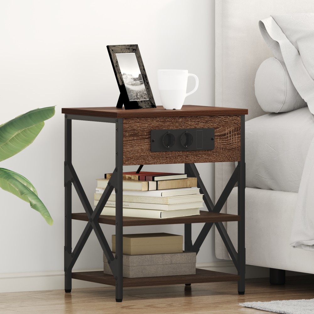 vidaXL Cabinet de noptiere cu stație de încărcare 2 pcs Stejar brun