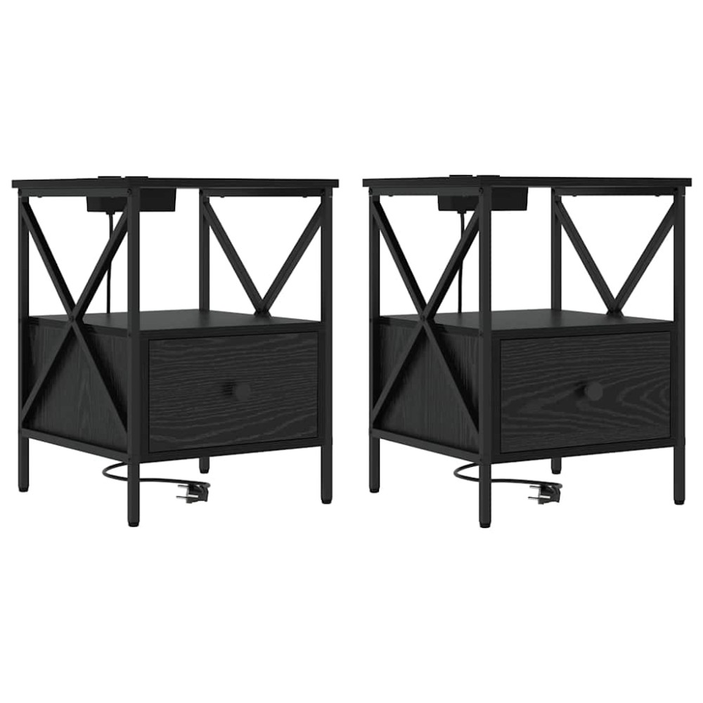 vidaXL Dulap de noapte 2 pcs Stejar negru 41.5 x 40.5 x 55 cm