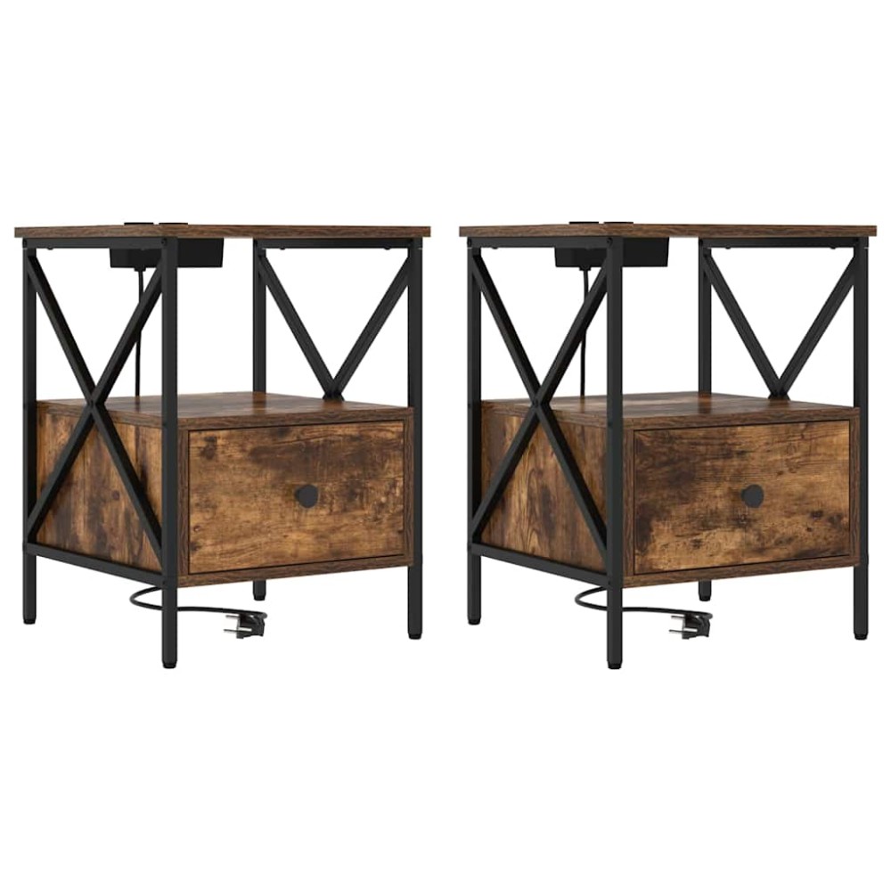 vidaXL Dulap de noapte 2 pcs Stejar afumat 41.5 x 40.5 x 55 cm