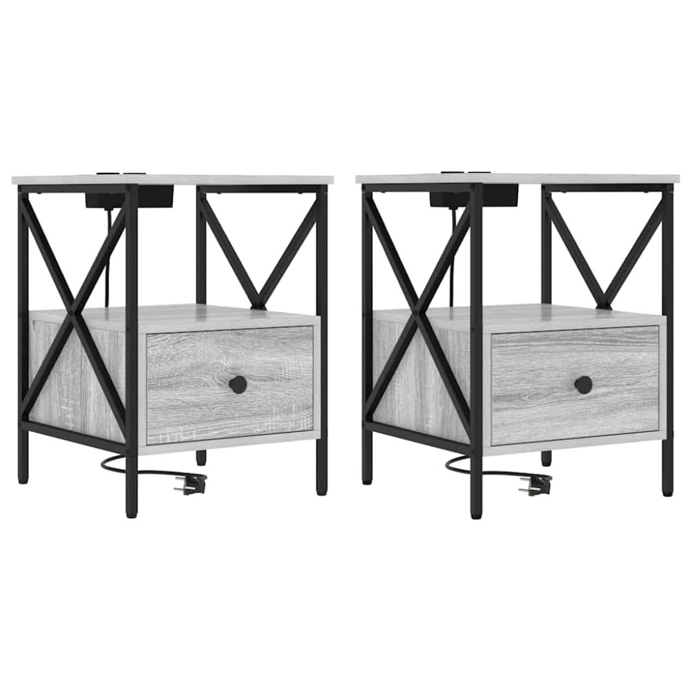 vidaXL Dulap de noapte cu sertar 2 pcs sonoma gri 41.5 x 40.5 x 55 cm