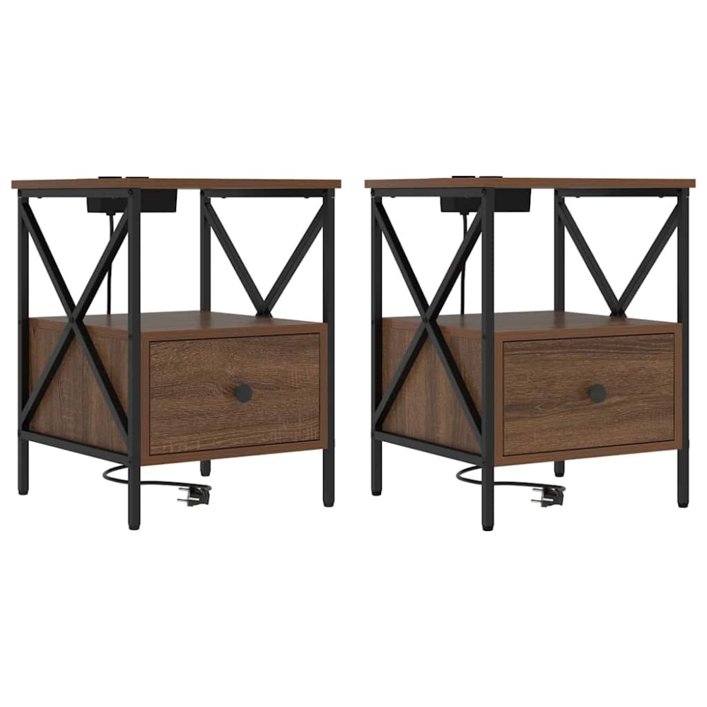 vidaXL Dulap de noapte cu sertar 2 pcs Stejar brun 41.5 x 40.5 x 55 cm