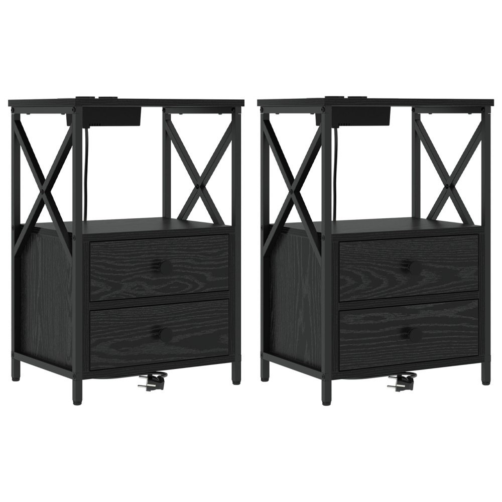 vidaXL Cabinet de noptiere cu stație de încărcare 2 pcs Stejar negru