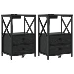 vidaXL Cabinet de noptiere cu stație de încărcare 2 pcs Stejar negru