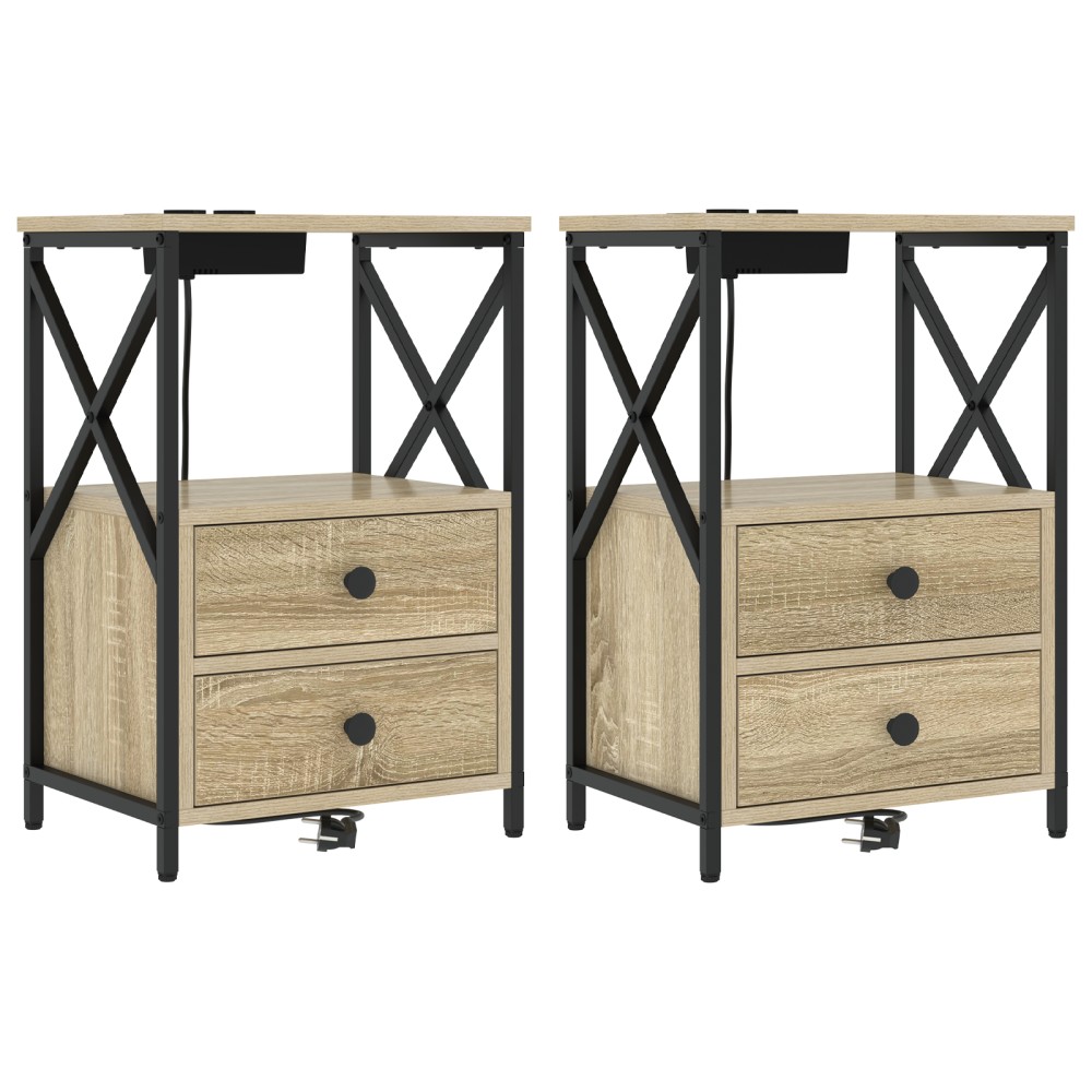 vidaXL Cabinet de noptiere cu stație de încărcare 2 pcs Stejar sonoma