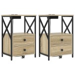 vidaXL Cabinet de noptiere cu stație de încărcare 2 pcs Stejar sonoma