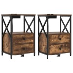 vidaXL Dulap de noapte cu sertar 2 pcs Stejar fumuriu 40 x 31 x 60 cm