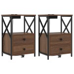 vidaXL Dulap de noapte cu sertar 2 pcs Stejar închis 40 x 31 x 60 cm