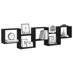 vidaXL Raft cubic de perete cu 5 compartimente negru lemn prelucrat vidaXL Raft cubic de perete cu 5 compartimente negru lemn prelucrat