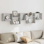 vidaXL Raft cubic perete cu 5 compartimente gri beton lemn prelucrat