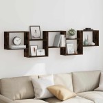 vidaXL Raft cubic perete 5 compartimente stejar fumuriu lemn prelucrat