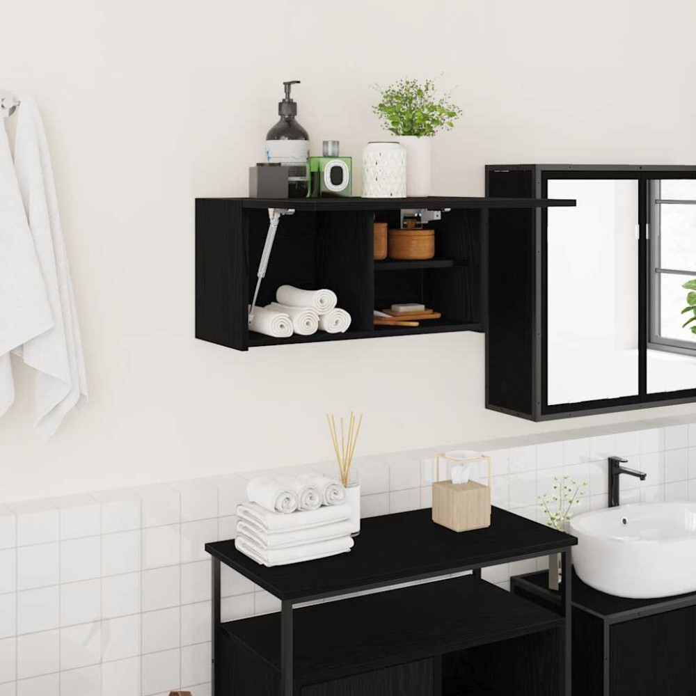vidaXL Dulap de perete de baie, negru, 60x25x30 cm, lemn prelucrat