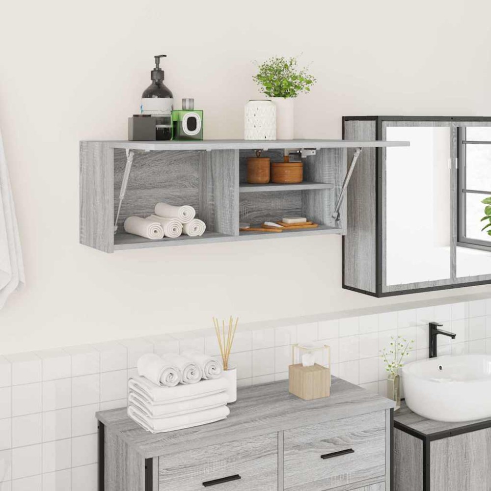 vidaXL Dulap perete baie, gri sonoma, 80x25x30cm, lemn prelucrat