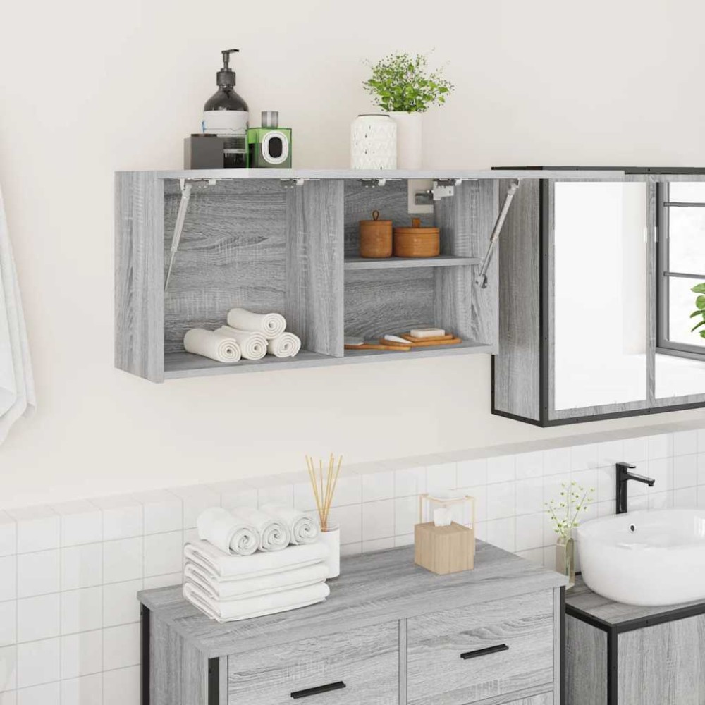 vidaXL Dulap perete baie, gri sonoma, 80x25x40cm, lemn prelucrat